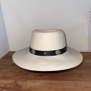 Rock Mount Ranch Wear Hat Cream Off White Sz. M Wool Studded Band Cowboy*